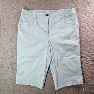 Chico's Cropped Capri Pants Women Size 1 Stretch Light Blue Mint Green -Pls Read